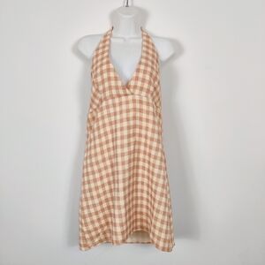 Zara Halter Neck Gingham Mini Dress - Size Large Summer Beach Cotton